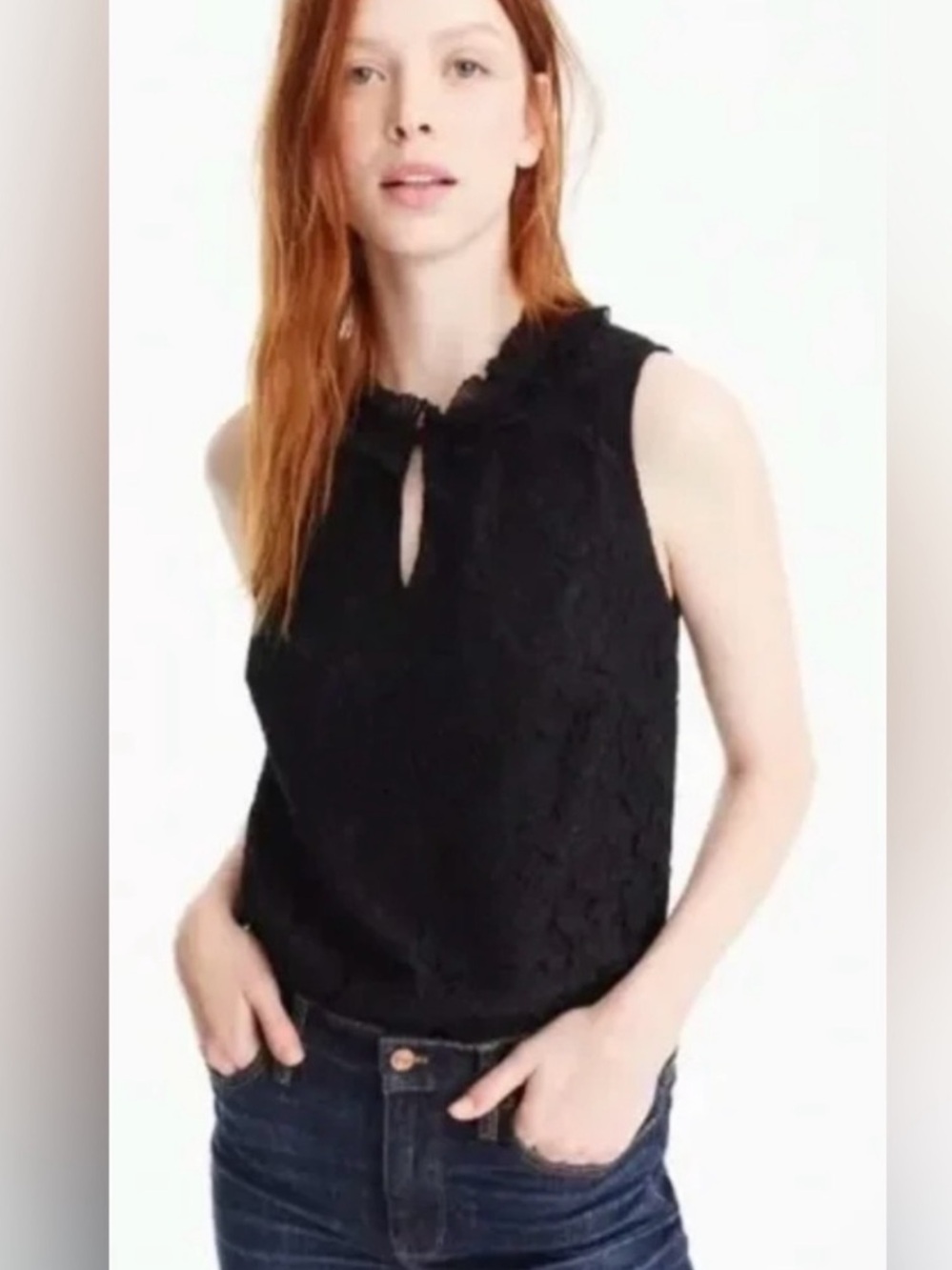J. Crew Black Lace Ruffle-Neck tank Blouse! 🖤
